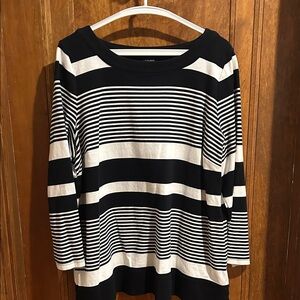 Talbots Black and White Striped Long Sleeve Top